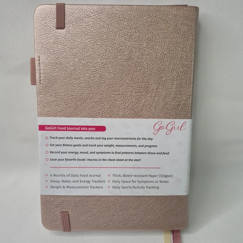 Go Girl Food Journal and Wellness 120 Page 6 Month Planner Rose Gold New